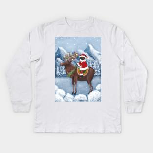 Santa Claws on a Moose Full Kids Long Sleeve T-Shirt